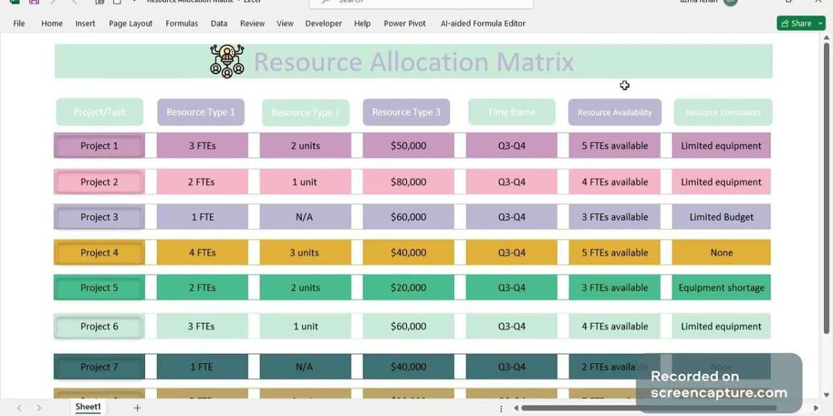 Resource Allocation Matrix & Recruitment Budget Template Excel
